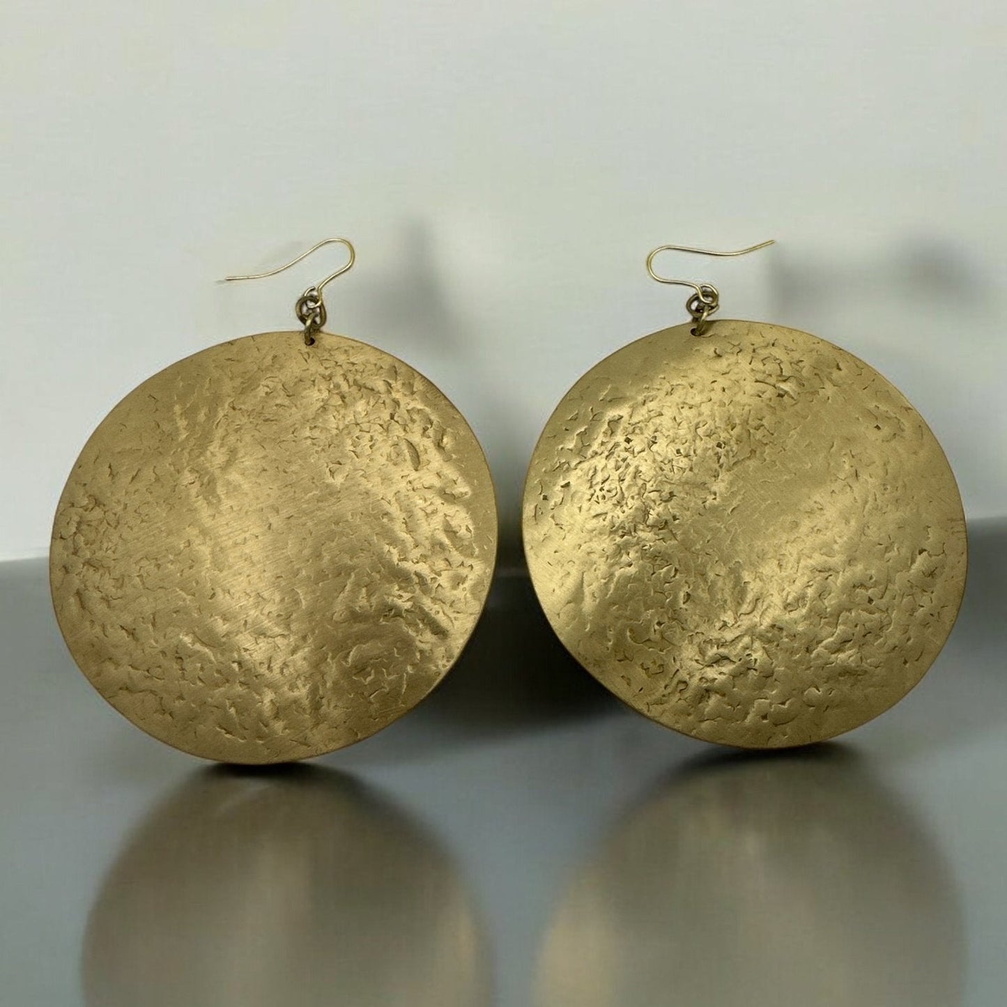 Bold Round Hammered Disc Brass Dangle Statement Earrings - Fatisha Boutique