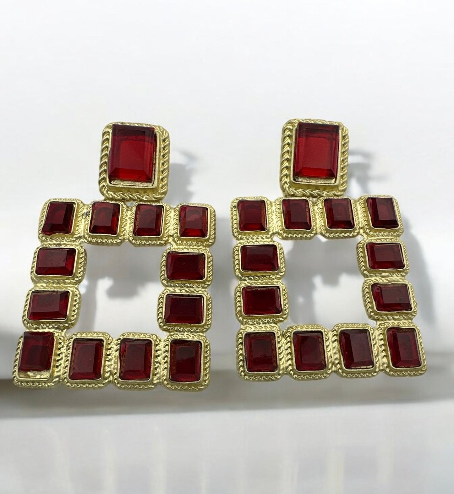 Bold Square Gemstone Statement Earrings - Fatisha Boutique