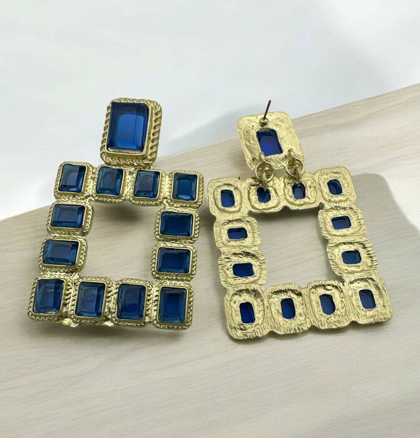 Bold Square Gemstone Statement Earrings - Fatisha Boutique