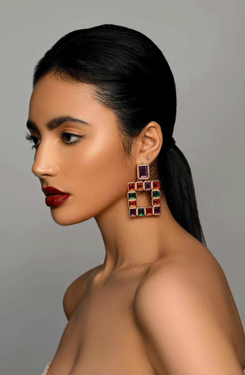 Bold Square Gemstone Statement Earrings - Fatisha Boutique