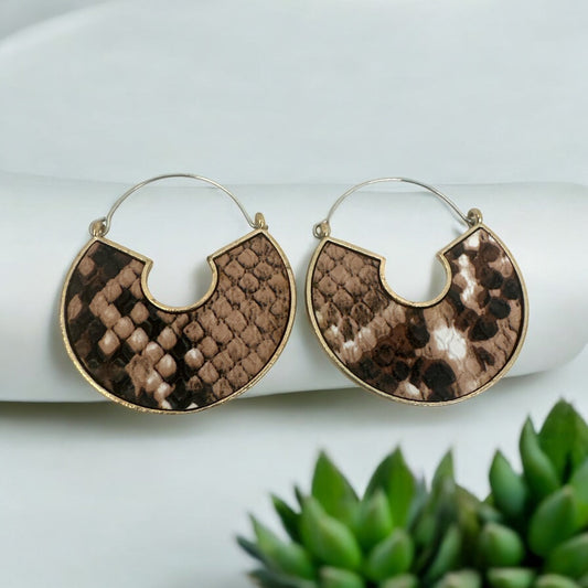 Brown Faux Snake Print Hoop Earrings - Fatisha Boutique