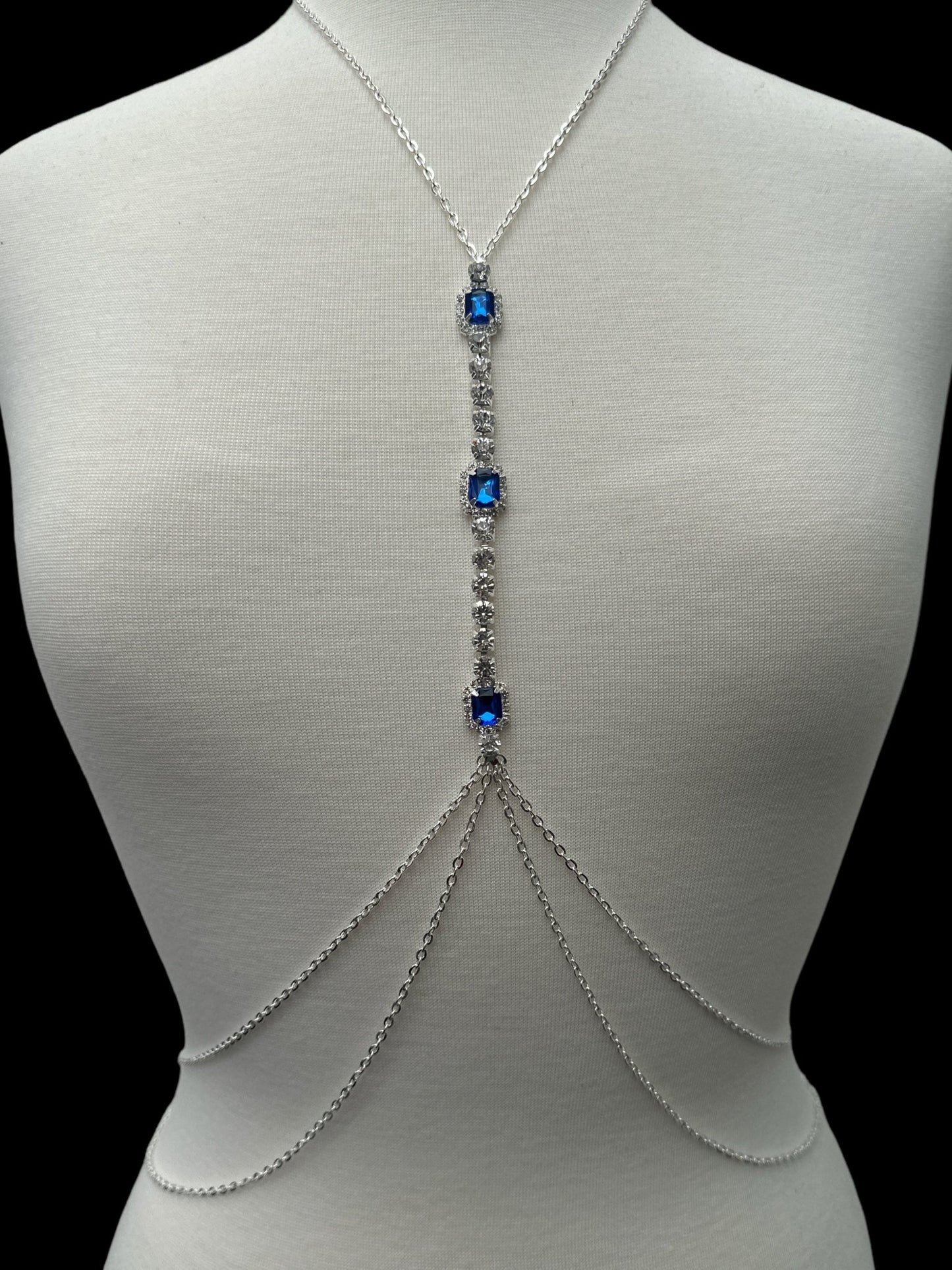 Centred Blue Rhinestone Bralette Statement Body Chain Jewellery - Fatisha Boutique