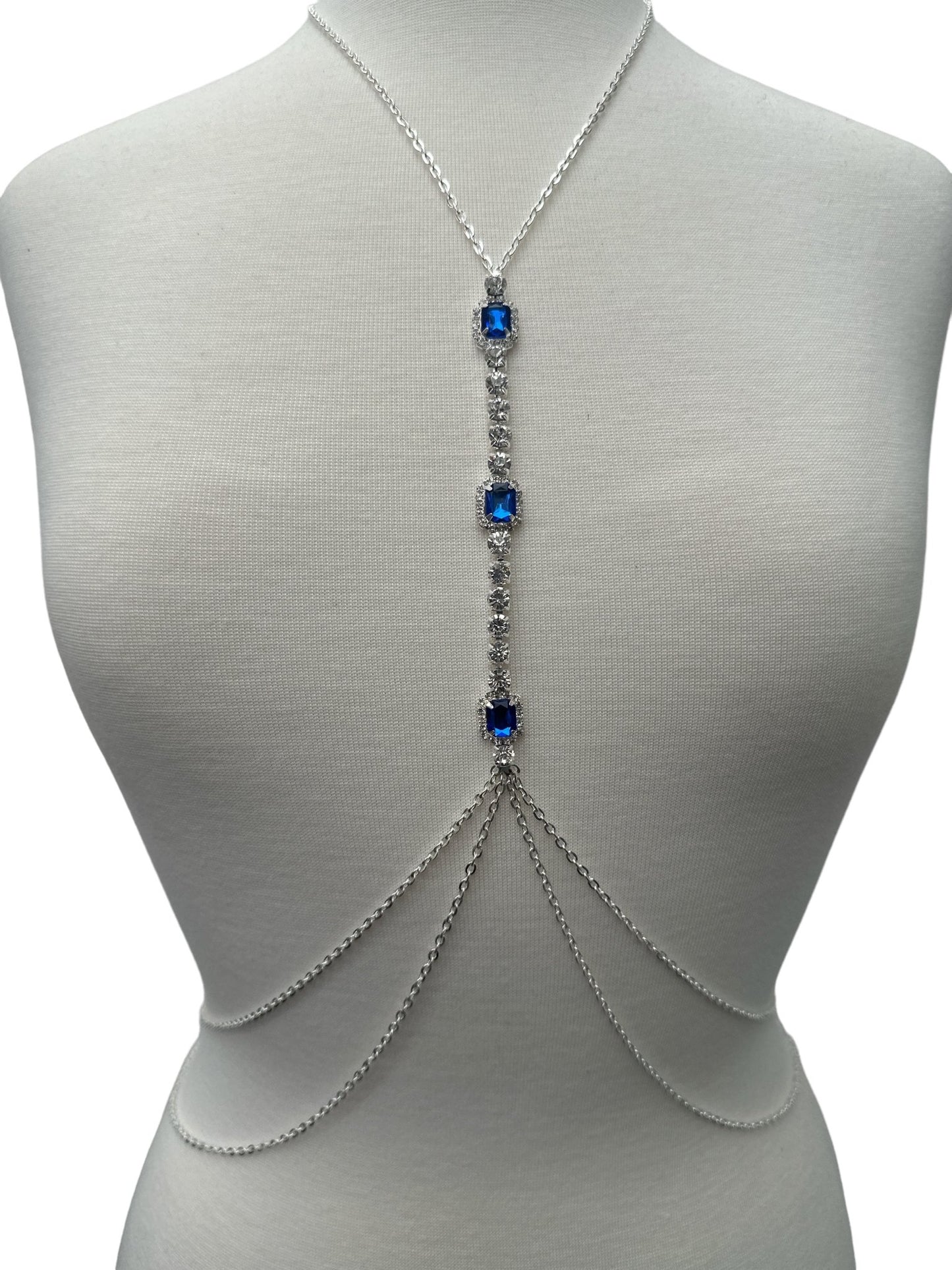 Centred Blue Rhinestone Bralette Statement Body Chain Jewellery - Fatisha Boutique