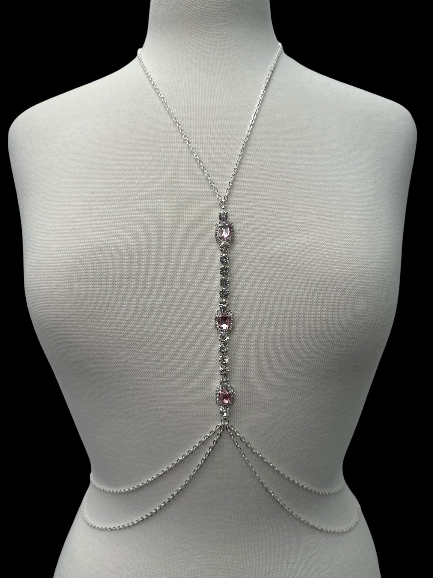 Centred Pink Rhinestone Bralette Statement Body Chain Jewellery - Fatisha Boutique