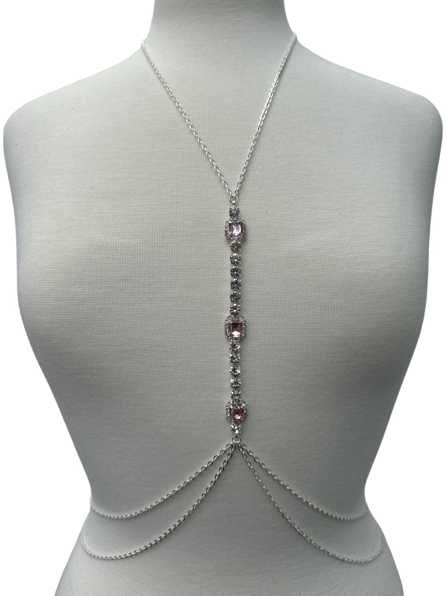 Centred Pink Rhinestone Bralette Statement Body Chain Jewellery - Fatisha Boutique