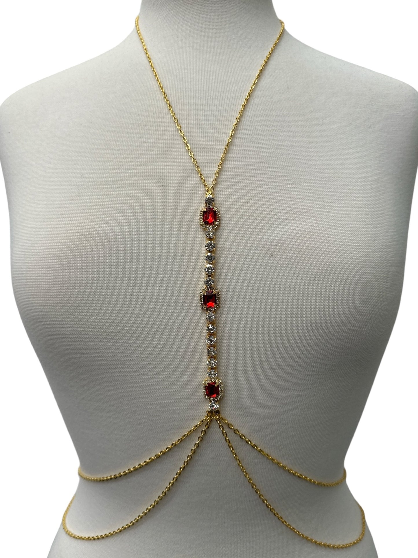Centred Red Rhinestone Bralette Statement Body Chain Jewellery - Fatisha Boutique