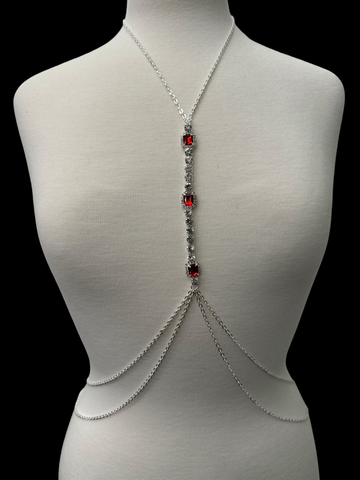 Centred Red Rhinestone Bralette Statement Body Chain Jewellery - Fatisha Boutique