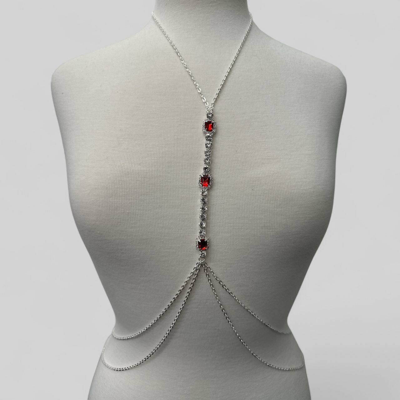 Centred Red Rhinestone Bralette Statement Body Chain Jewellery - Fatisha Boutique