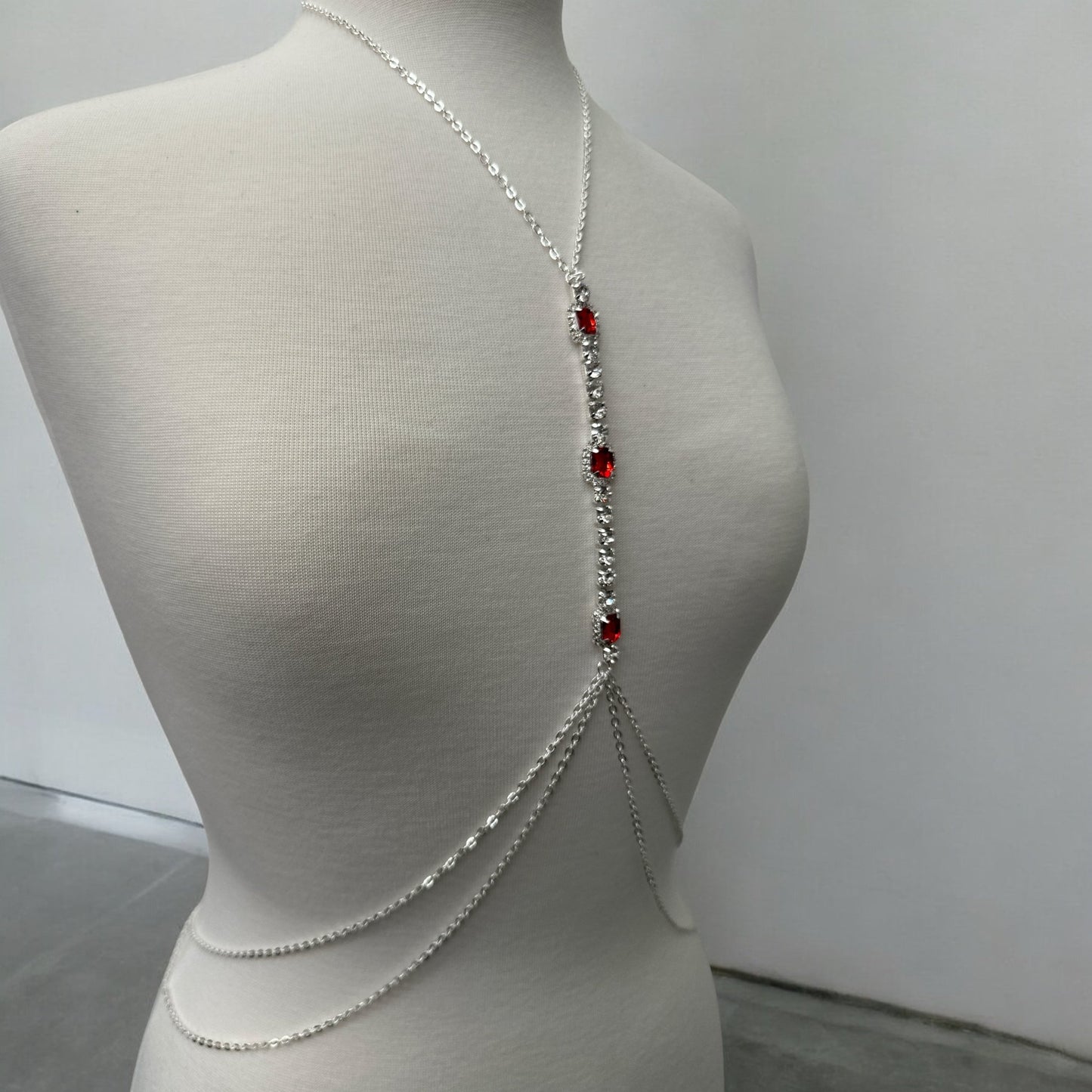 Centred Red Rhinestone Bralette Statement Body Chain Jewellery - Fatisha Boutique