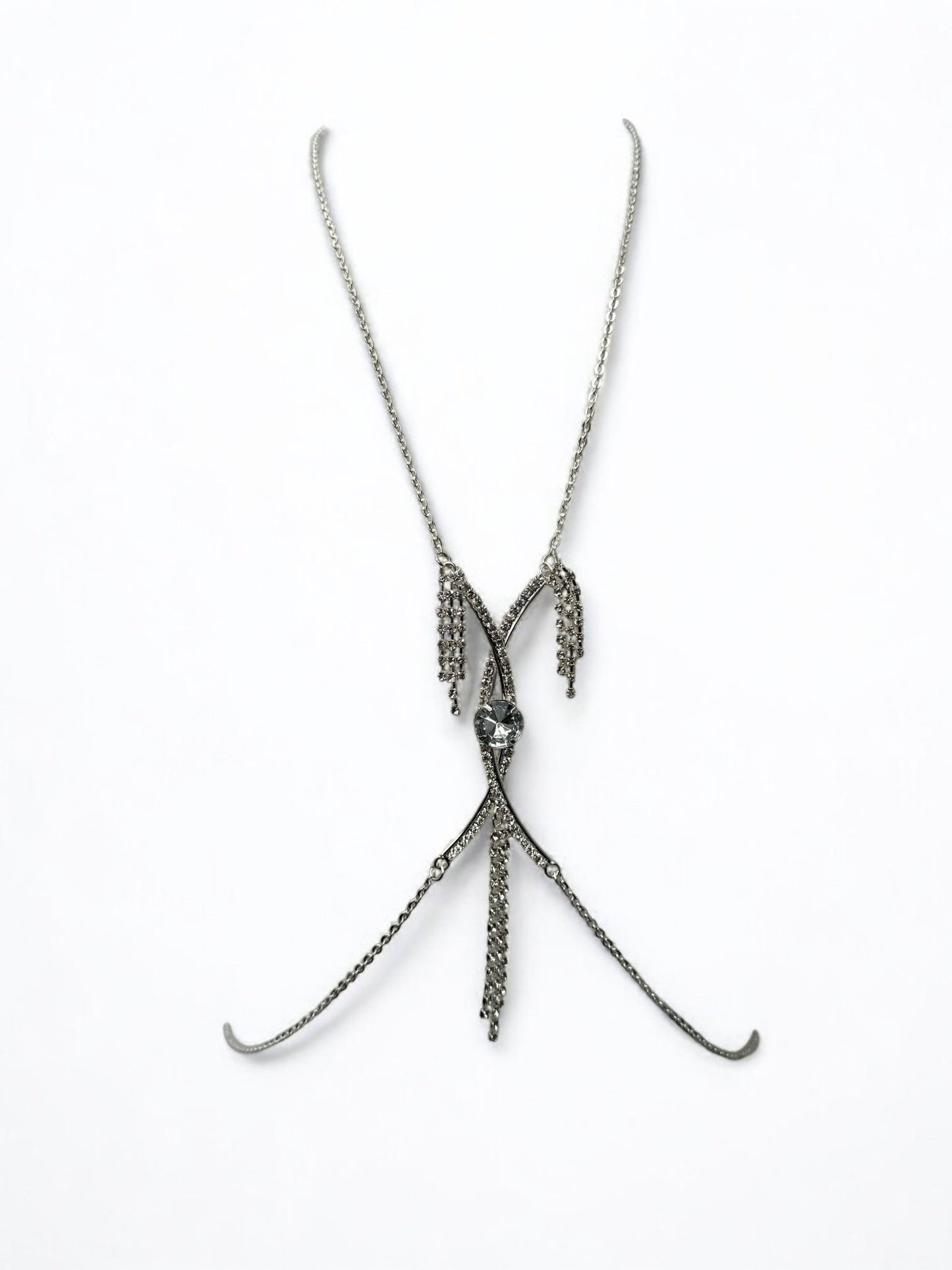 Centred Rhinestone Bralette Statement Body Chain Jewellery – Silver & Gold - Fatisha Boutique