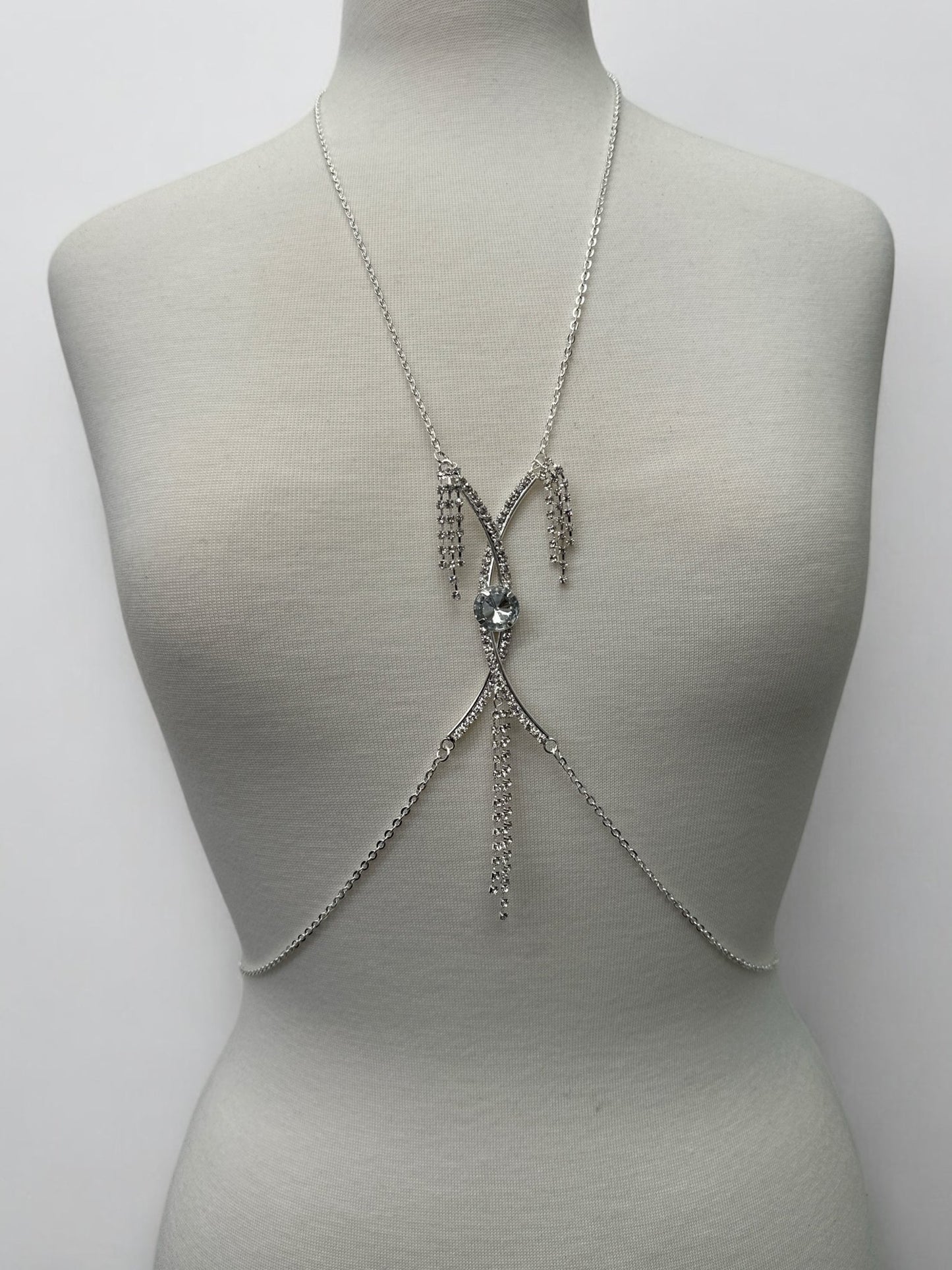 Centred Rhinestone Bralette Statement Body Chain Jewellery – Silver & Gold - Fatisha Boutique