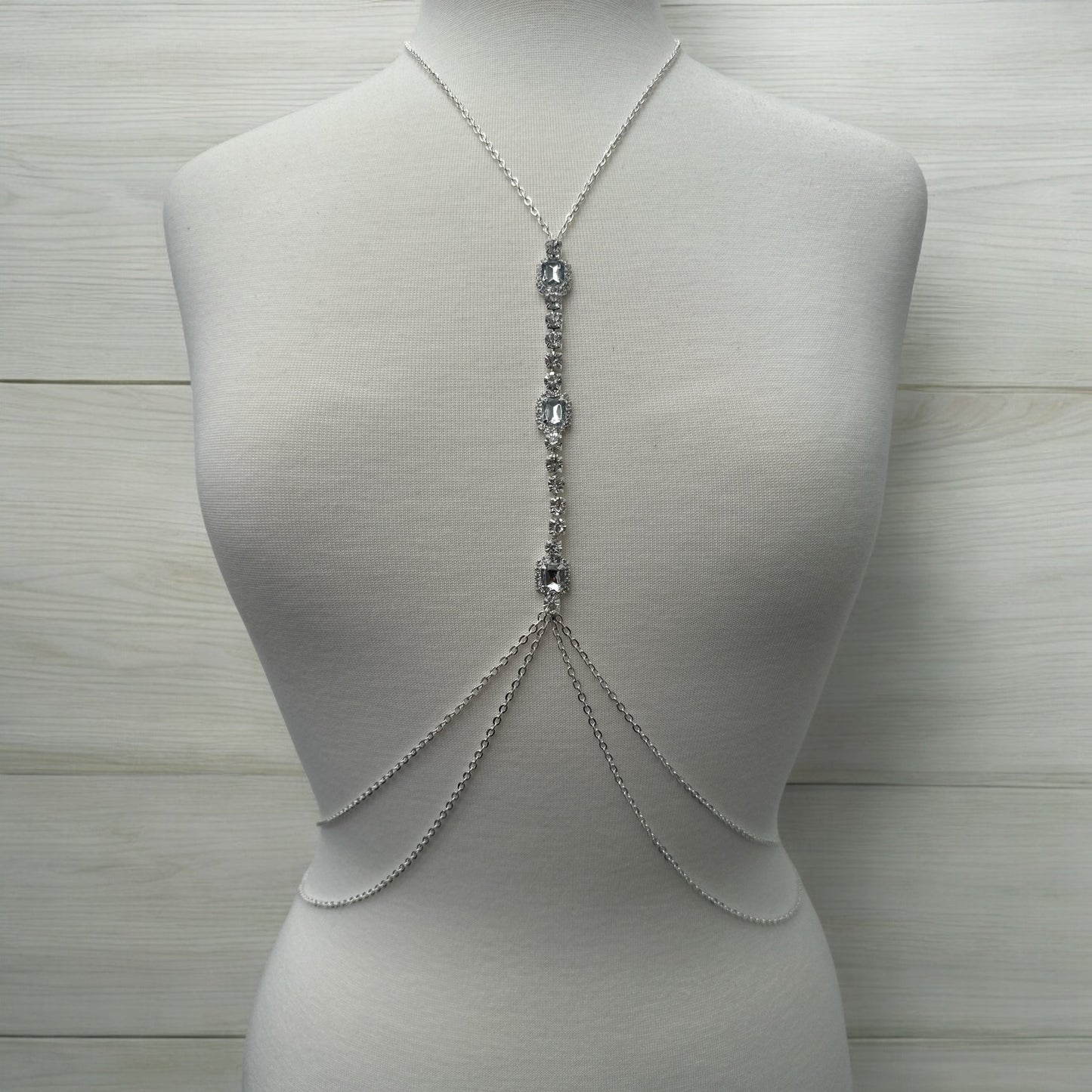 Centred White Rhinestone Bralette Statement Body Chain Jewellery - Fatisha Boutique