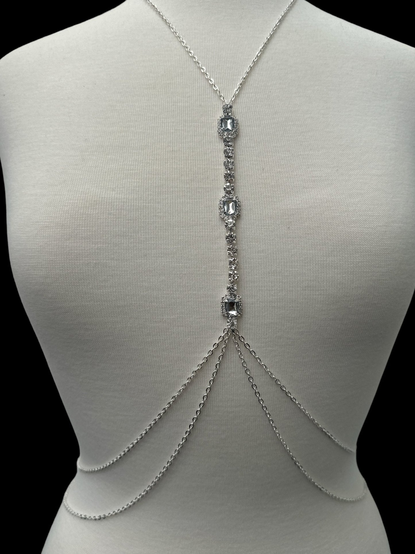Centred White Rhinestone Bralette Statement Body Chain Jewellery - Fatisha Boutique