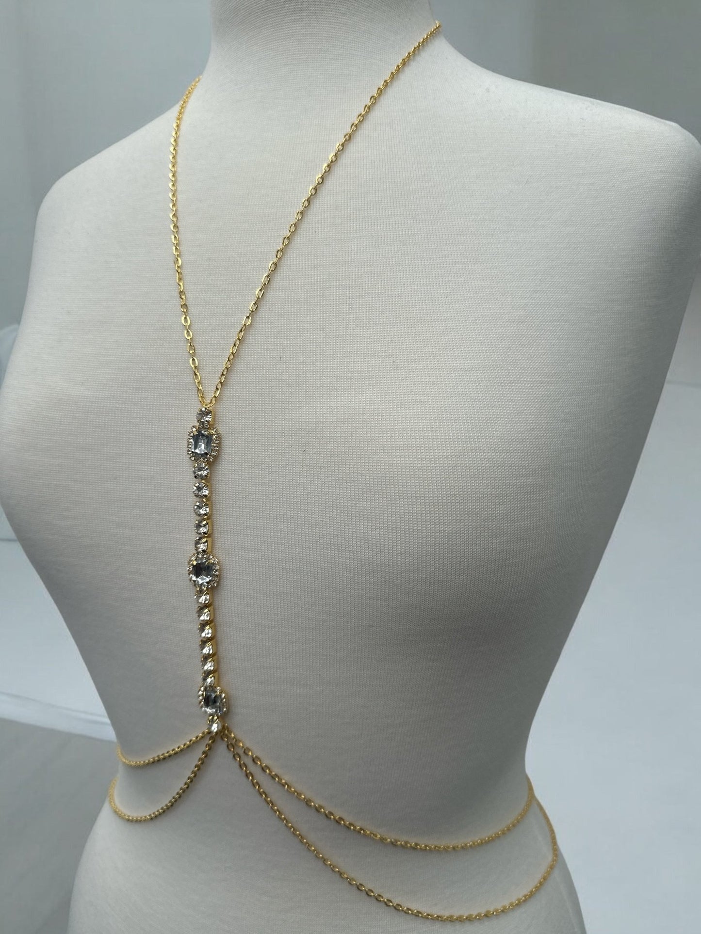 Centred White Rhinestone Bralette Statement Body Chain Jewellery - Fatisha Boutique