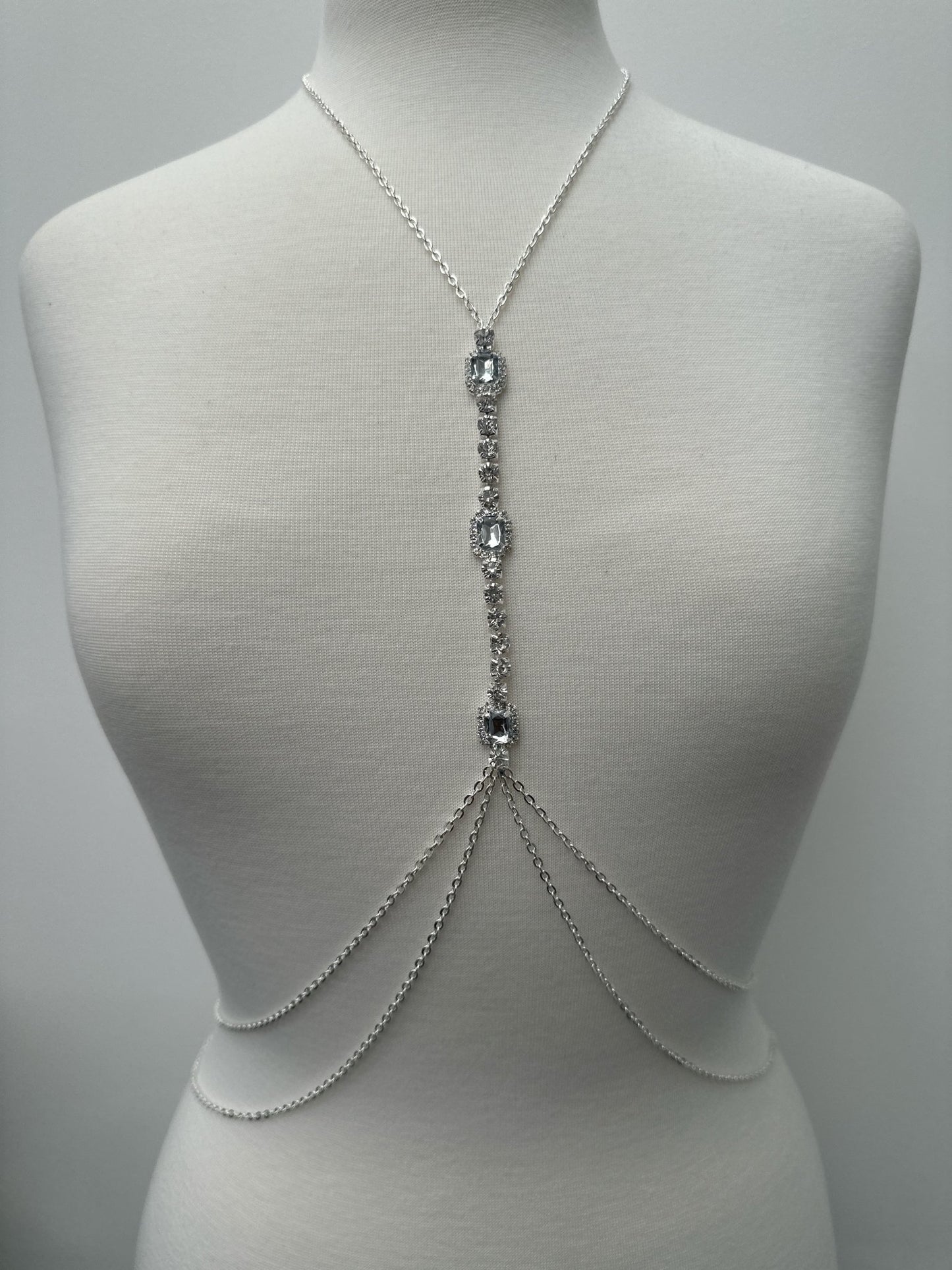 Centred White Rhinestone Bralette Statement Body Chain Jewellery - Fatisha Boutique