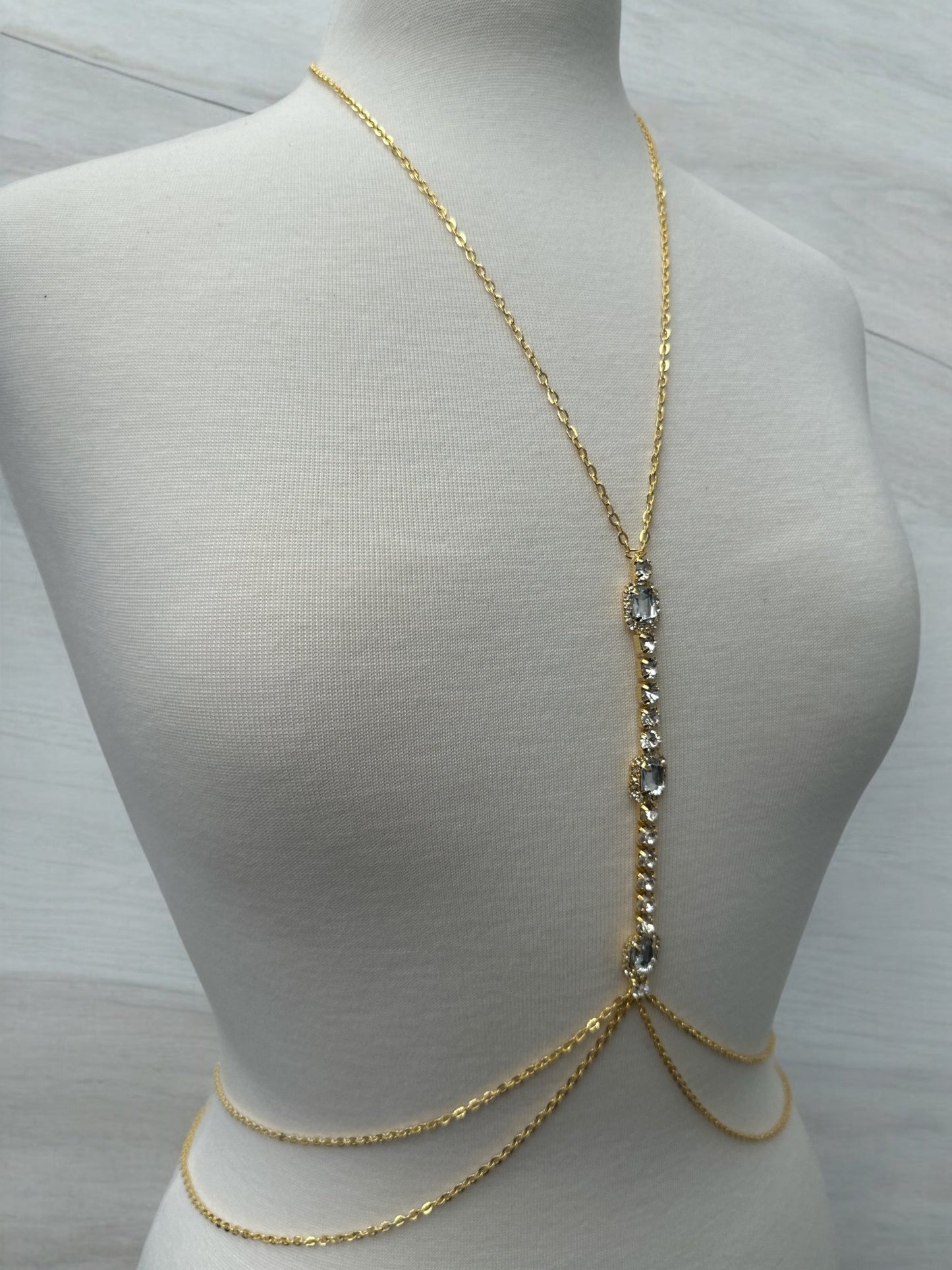 Centred White Rhinestone Bralette Statement Body Chain Jewellery - Fatisha Boutique