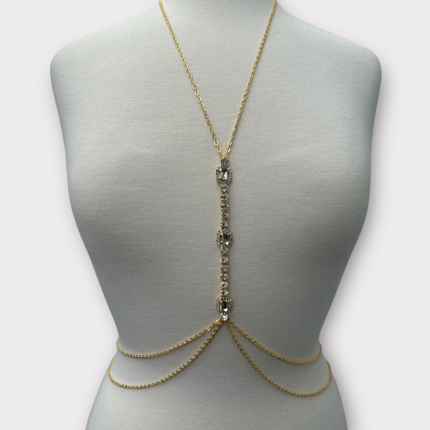 Centred White Rhinestone Bralette Statement Body Chain Jewellery - Fatisha Boutique