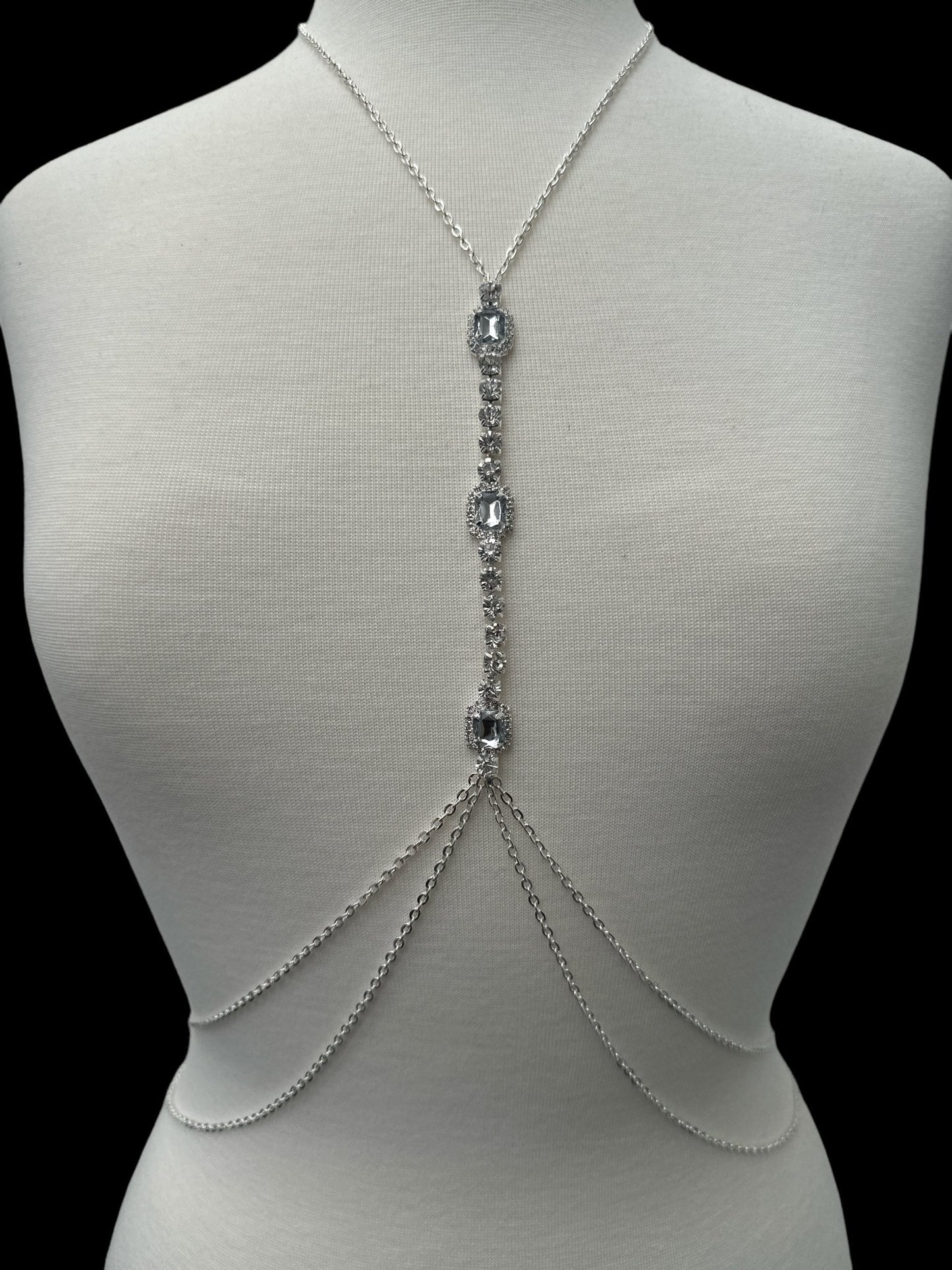 Centred White Rhinestone Bralette Statement Body Chain Jewellery - Fatisha Boutique