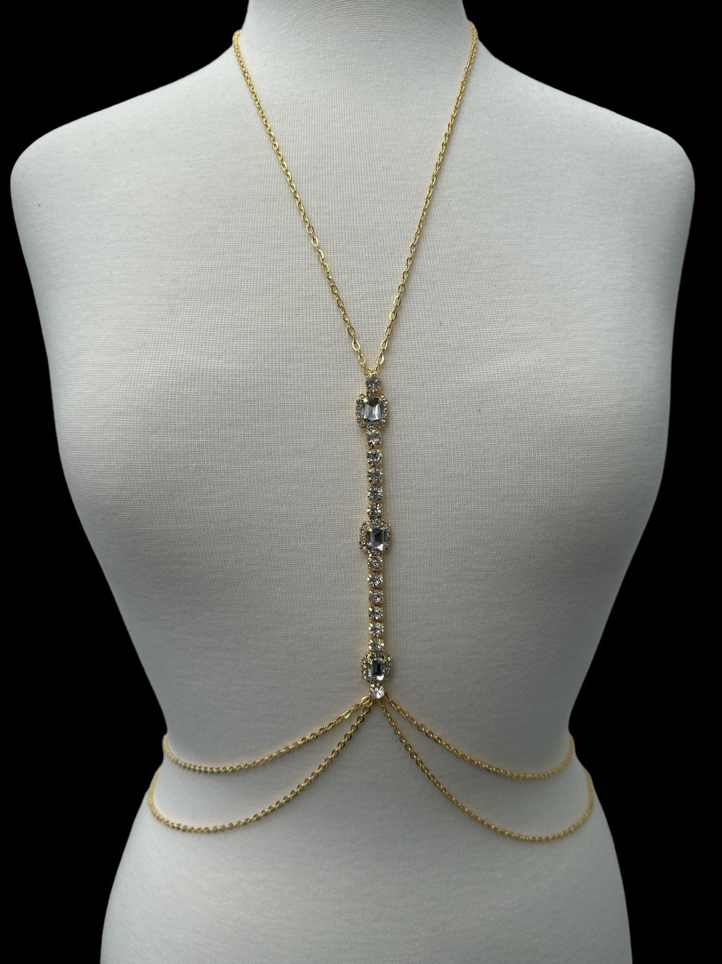 Centred White Rhinestone Bralette Statement Body Chain Jewellery - Fatisha Boutique