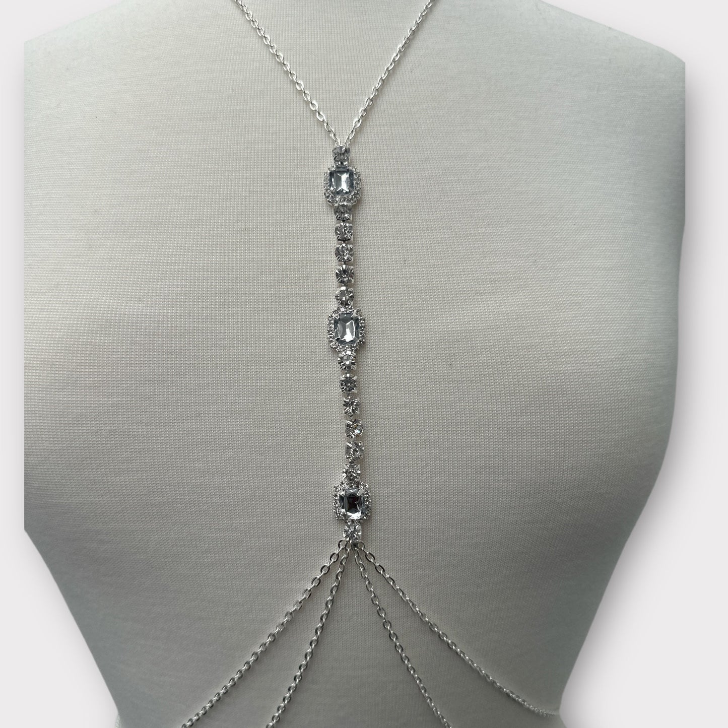 Centred White Rhinestone Bralette Statement Body Chain Jewellery - Fatisha Boutique