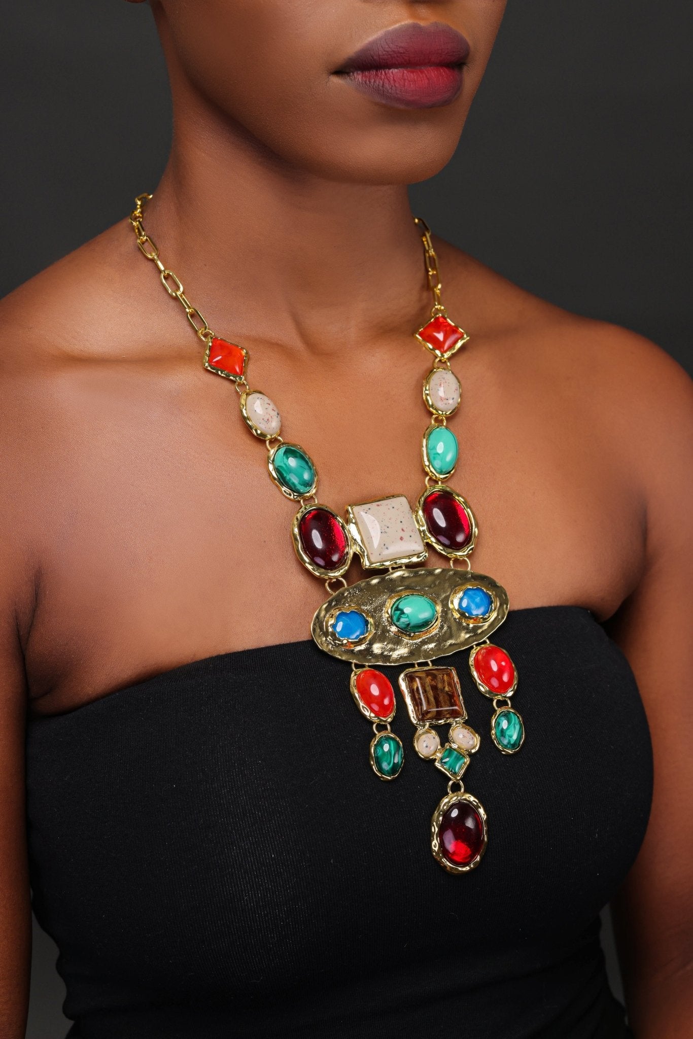 Charming Multicolour Retro Vintage Style Tribal Resin Statement Necklace - Fatisha Boutique