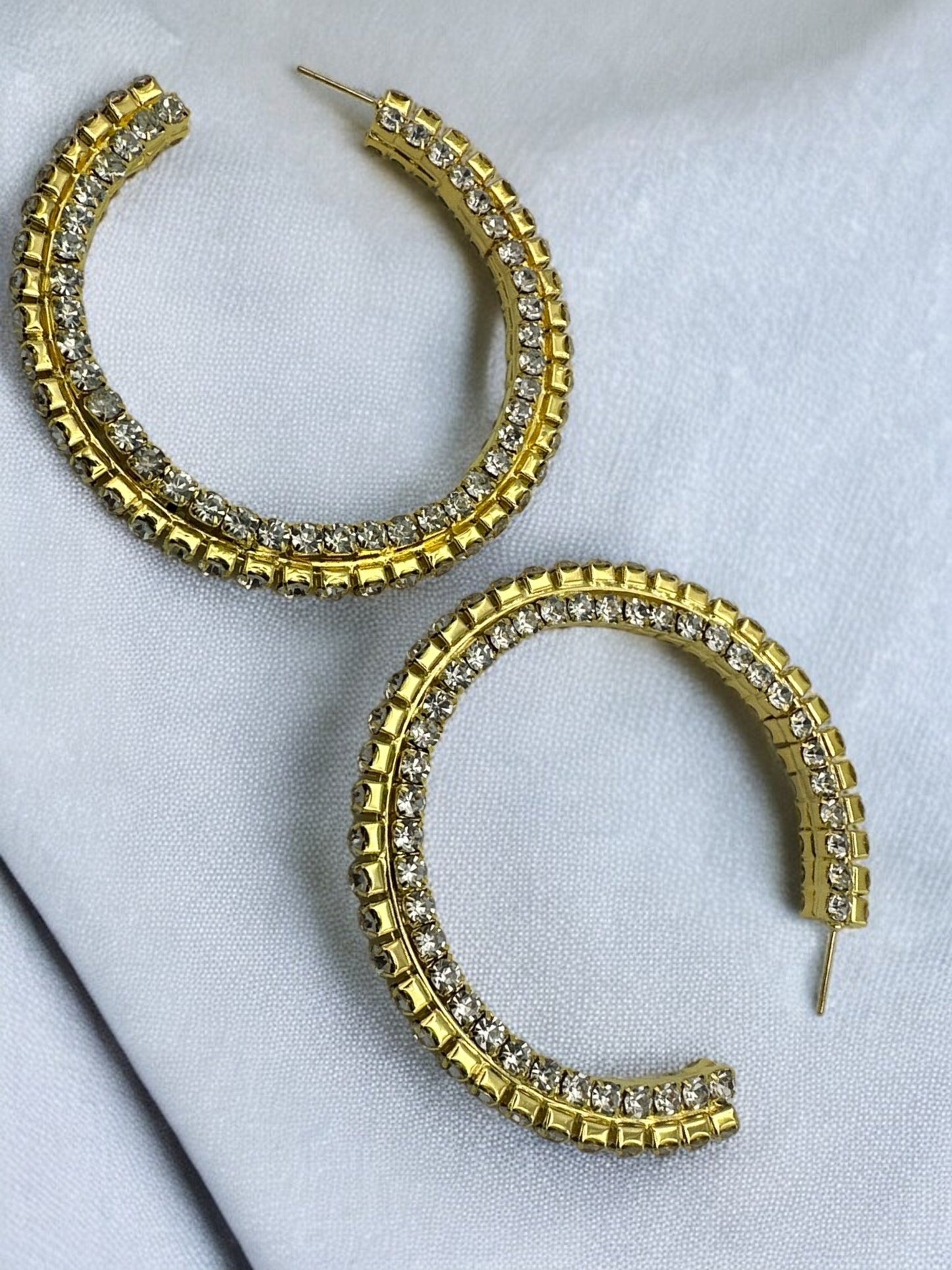 Chunky Rhinestones Statement Hoop Earrings - Fatisha Boutique