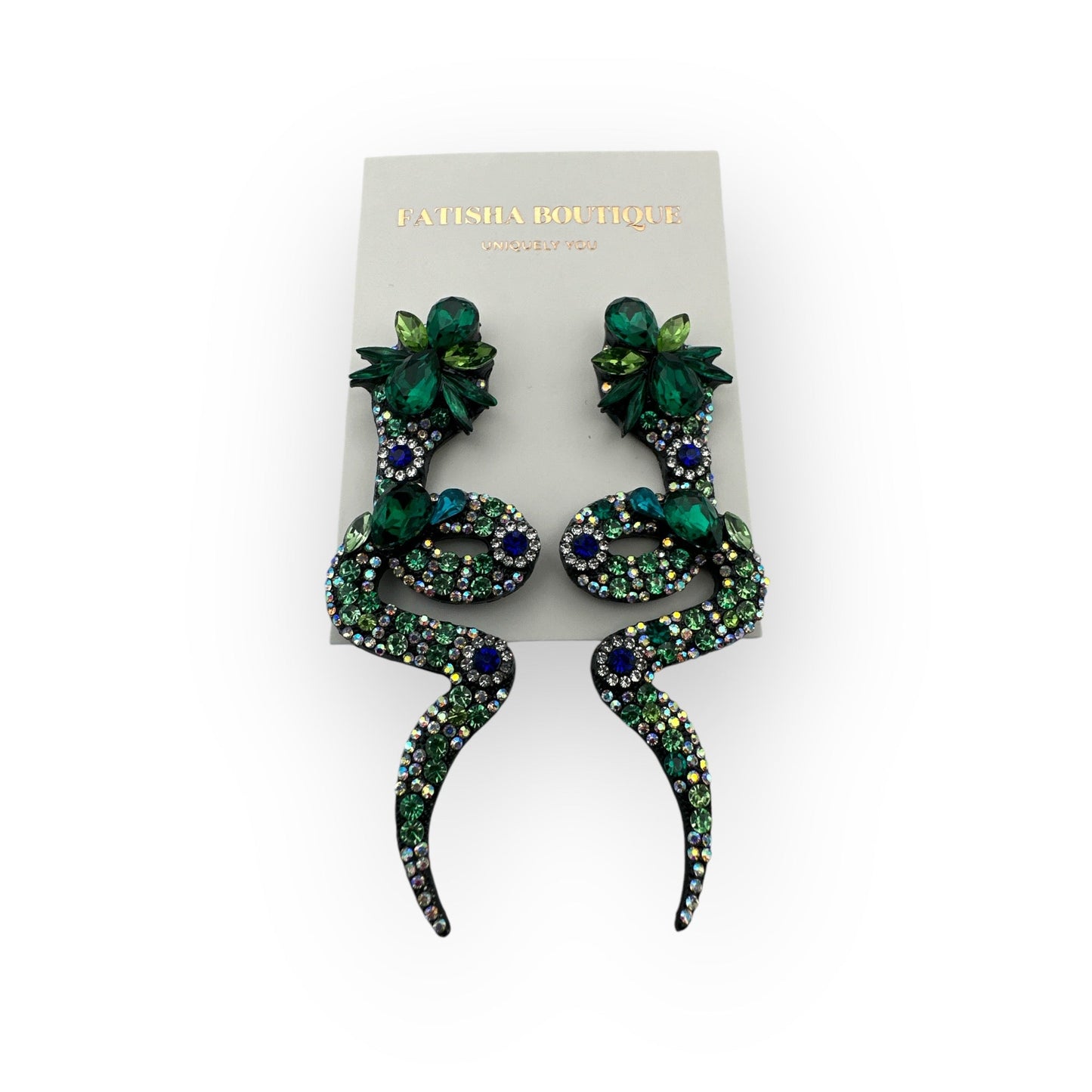 Colourful Crystal Snake Statement Earrings – Bold Artistic Jewelry - Fatisha Boutique