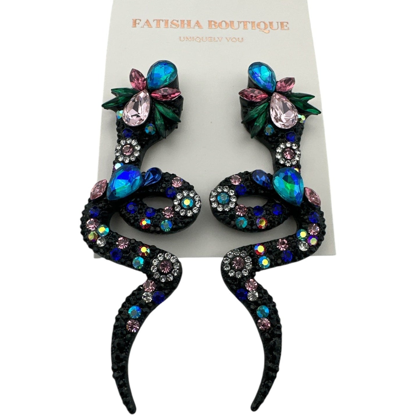 Colourful Crystal Snake Statement Earrings – Bold Artistic Jewelry - Fatisha Boutique
