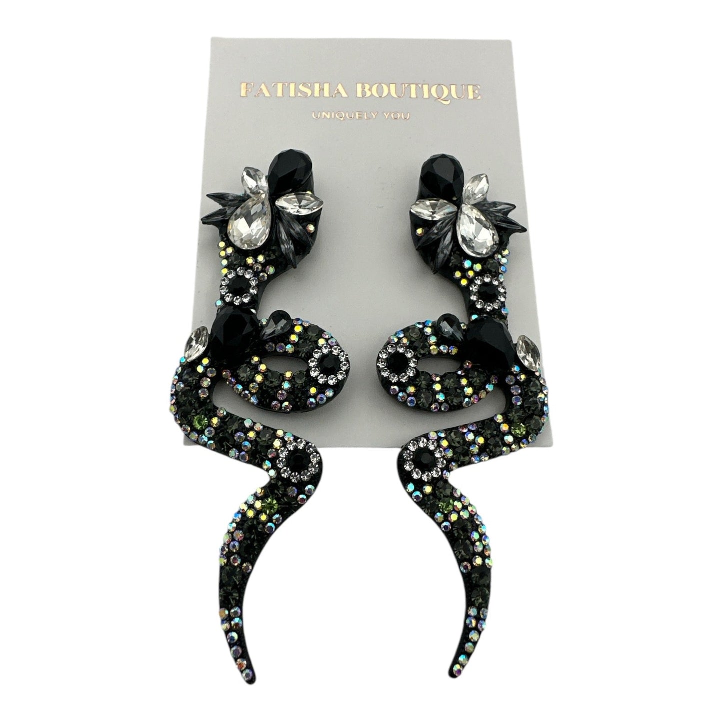 Colourful Crystal Snake Statement Earrings – Bold Artistic Jewelry - Fatisha Boutique