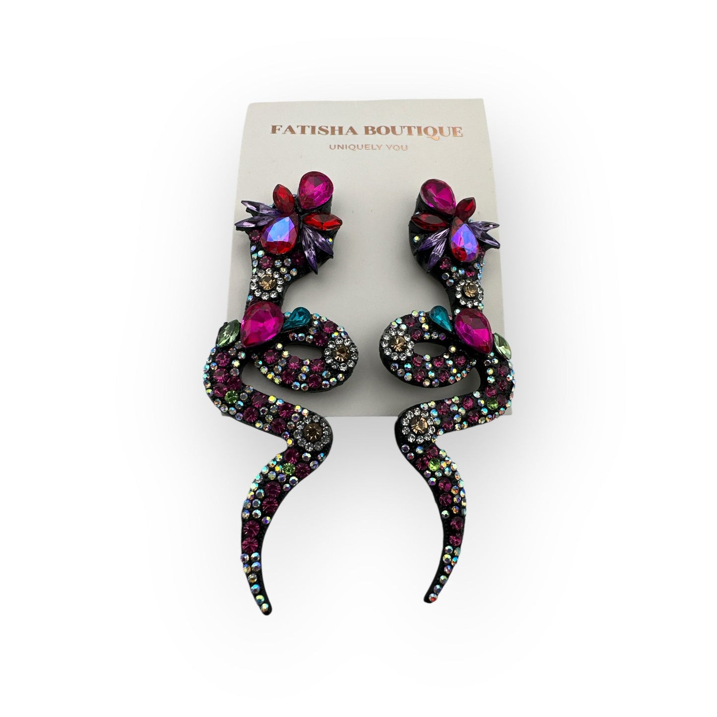Colourful Crystal Snake Statement Earrings – Bold Artistic Jewelry - Fatisha Boutique