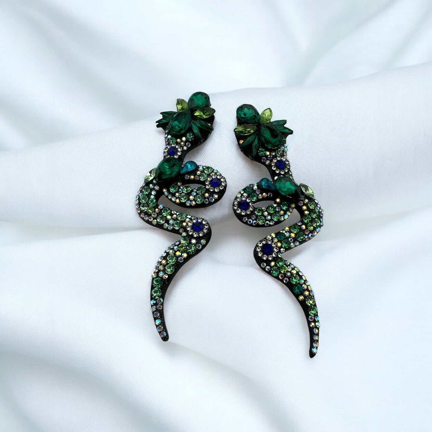 Colourful Crystal Snake Statement Earrings – Bold Artistic Jewelry - Fatisha Boutique