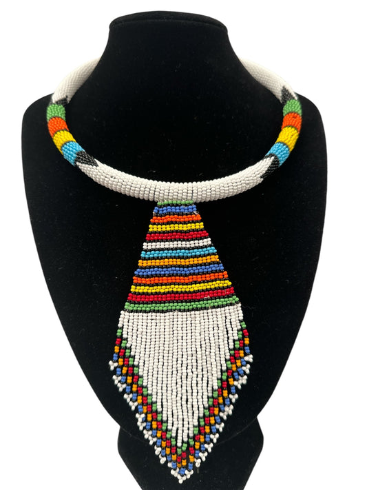 Copy of Authentic African Zulu Inspired White Beaded Pendant Tassel Necklace - Fatisha Boutique