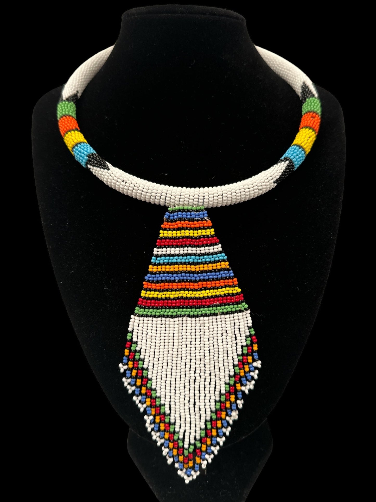 Copy of Authentic African Zulu Inspired White Beaded Pendant Tassel Necklace - Fatisha Boutique