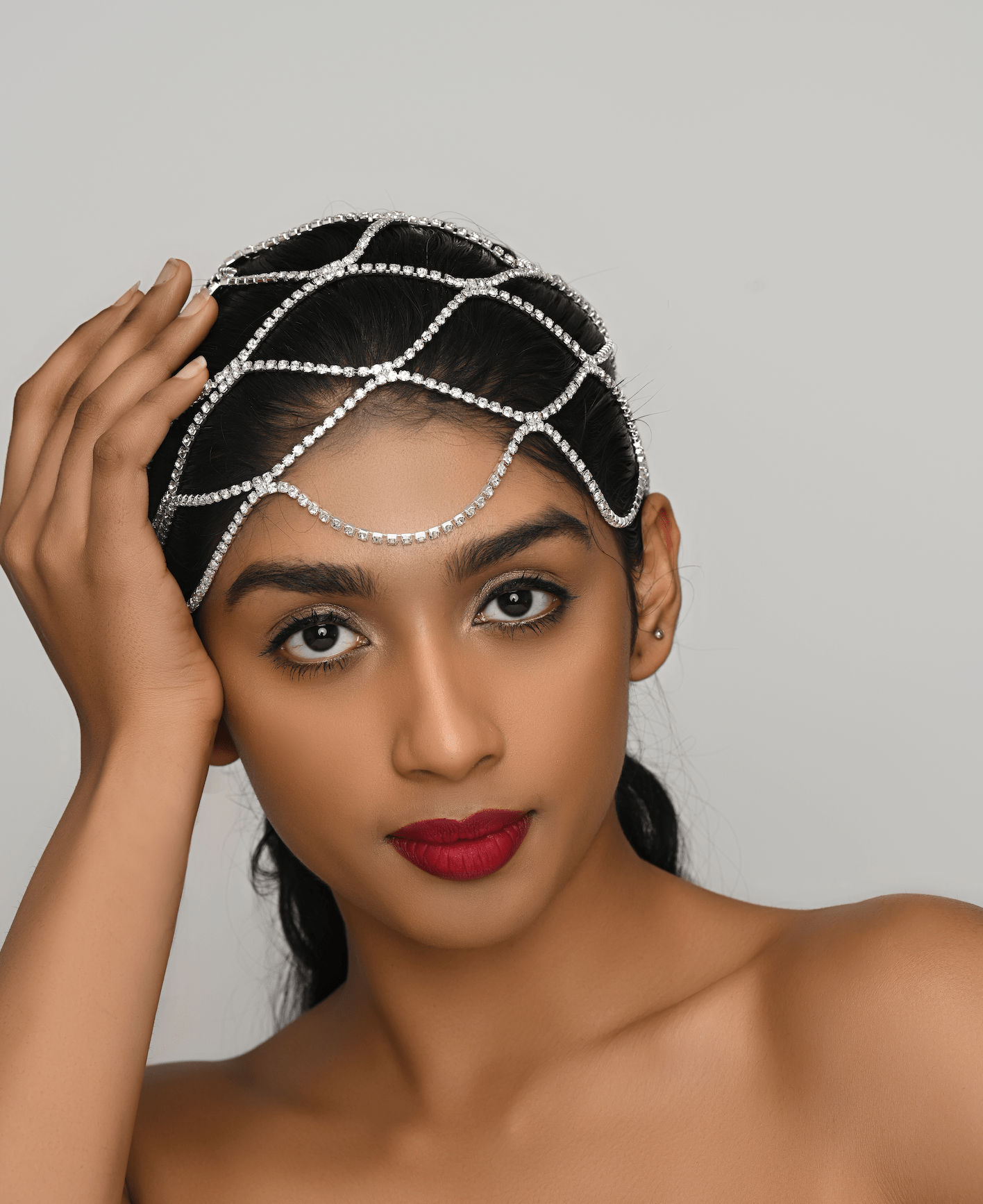 Diamante Rhinestone Multi - layered Tassels Headpiece Hair Jewellery Cap - Fatisha Boutique