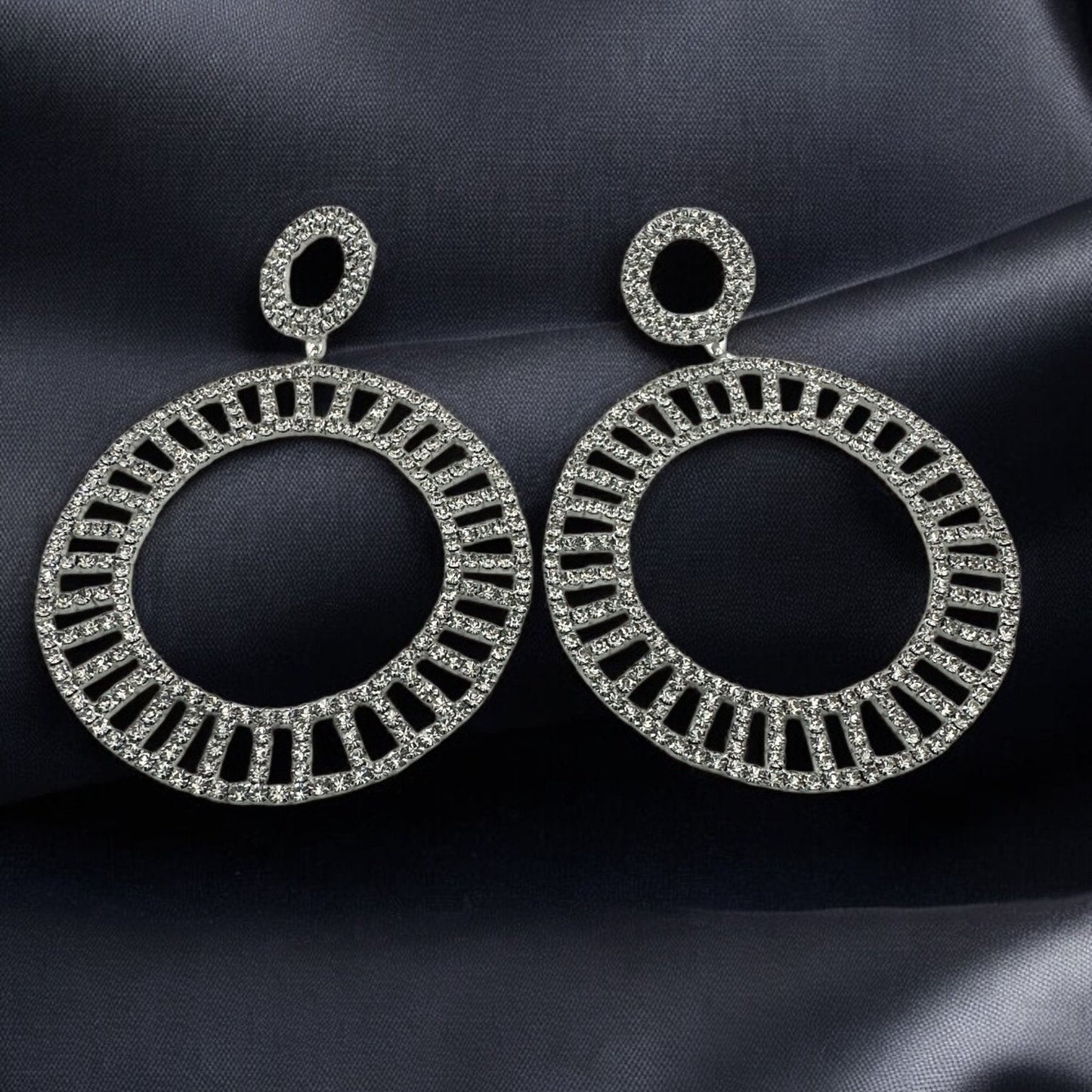 Double Circle Rhinestone Statement Earrings - Gold & Silver - Fatisha Boutique