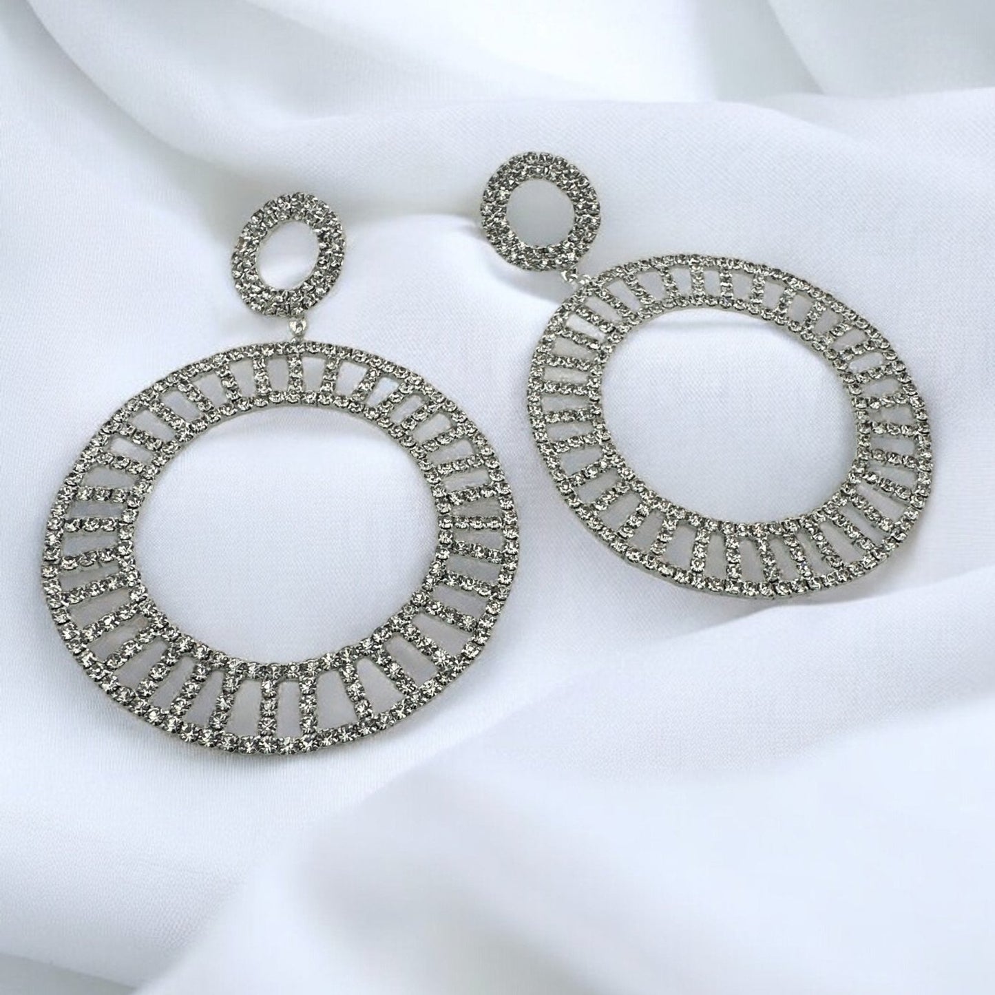 Double Circle Rhinestone Statement Earrings - Gold & Silver - Fatisha Boutique