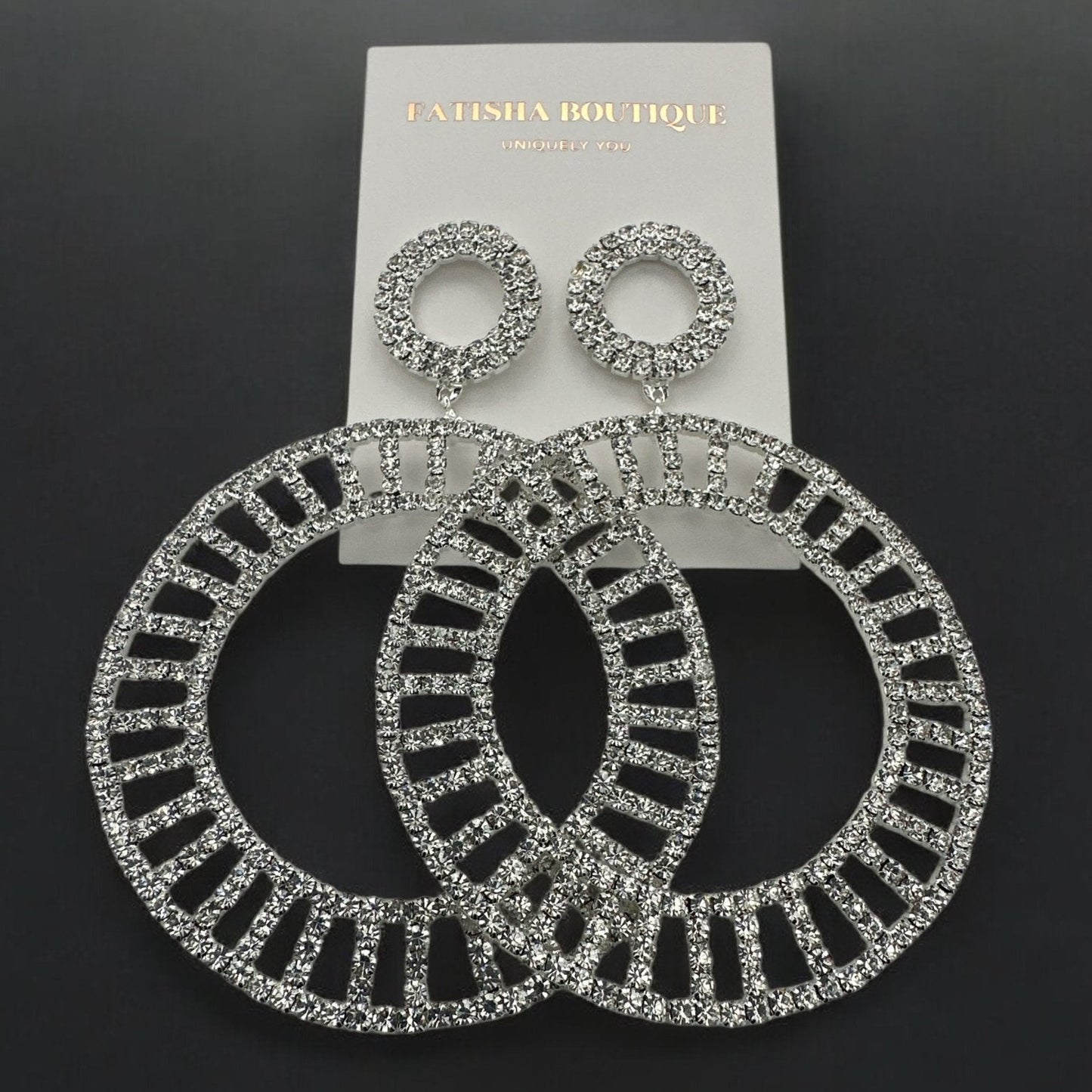 Double Circle Rhinestone Statement Earrings - Gold & Silver - Fatisha Boutique