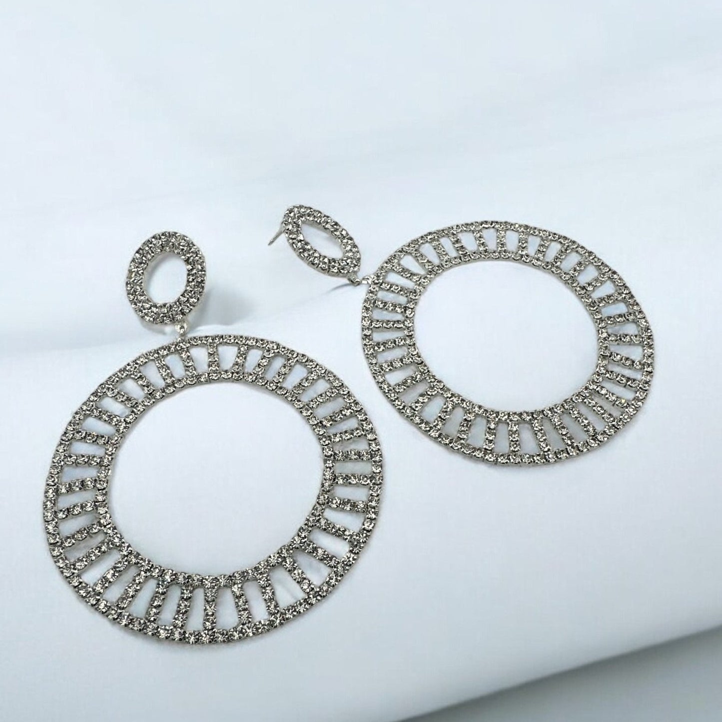 Double Circle Rhinestone Statement Earrings - Gold & Silver - Fatisha Boutique