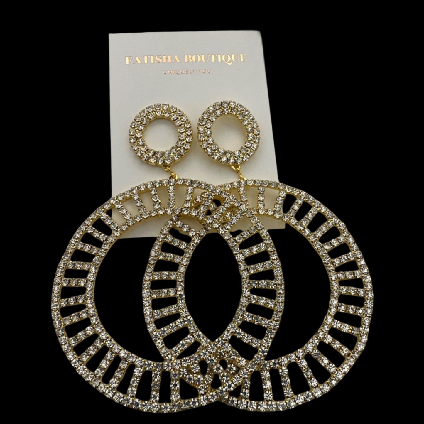 Double Circle Rhinestone Statement Earrings - Gold & Silver - Fatisha Boutique