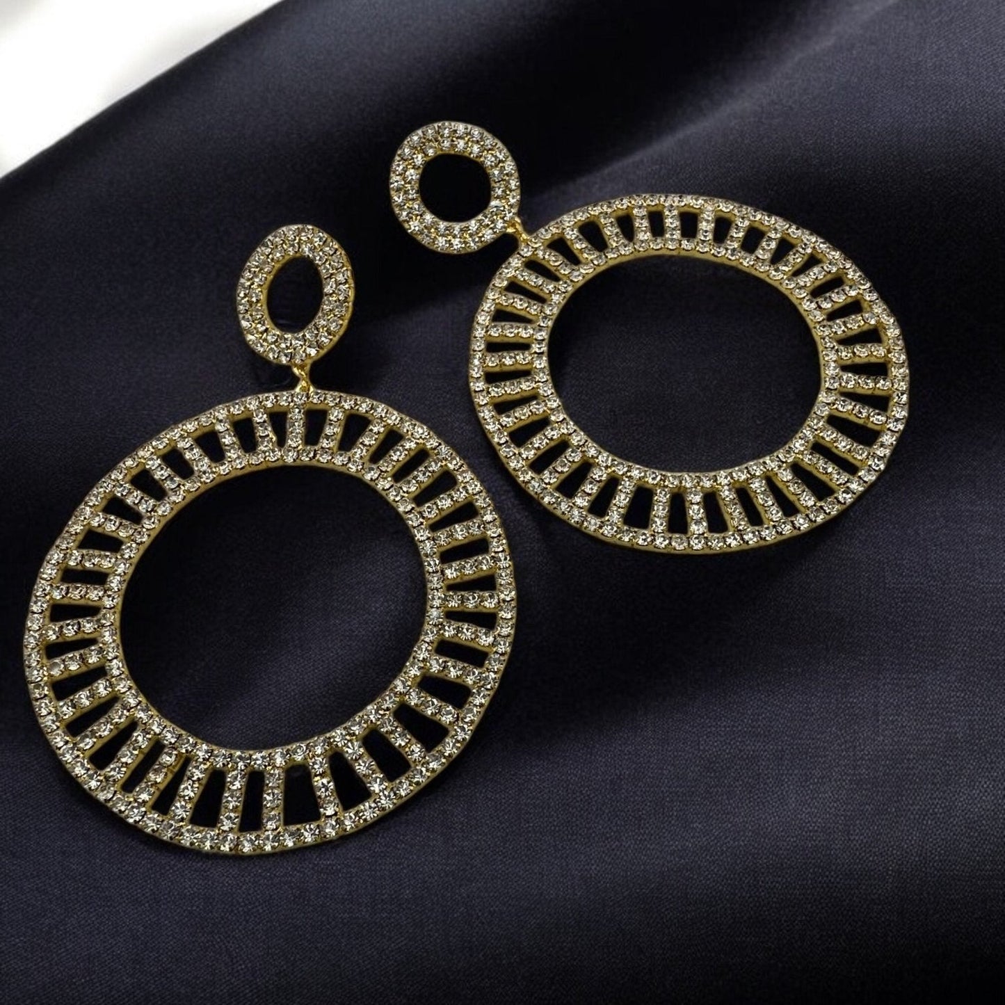 Double Circle Rhinestone Statement Earrings - Gold & Silver - Fatisha Boutique
