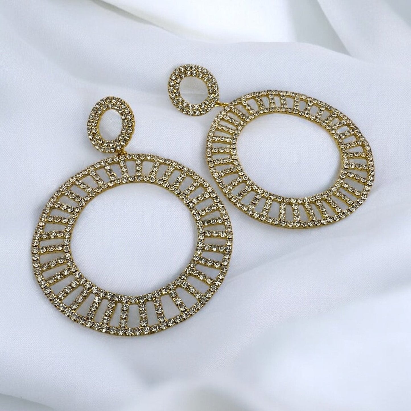 Double Circle Rhinestone Statement Earrings - Gold & Silver - Fatisha Boutique