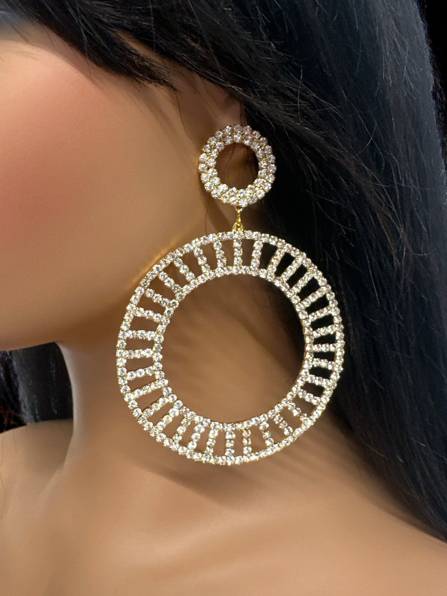 Double Circle Rhinestone Statement Earrings - Gold & Silver - Fatisha Boutique