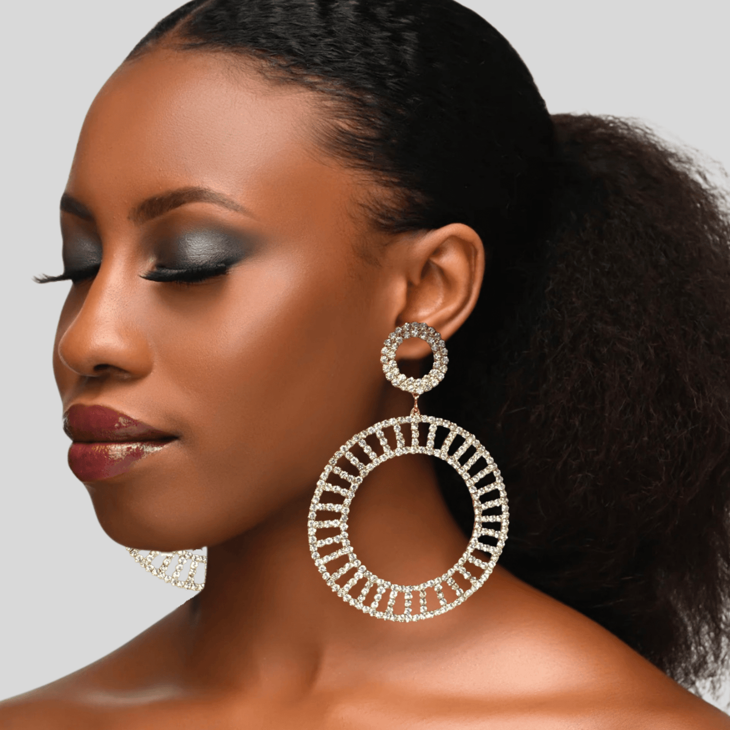 Double Circle Rhinestone Statement Earrings - Gold & Silver - Fatisha Boutique