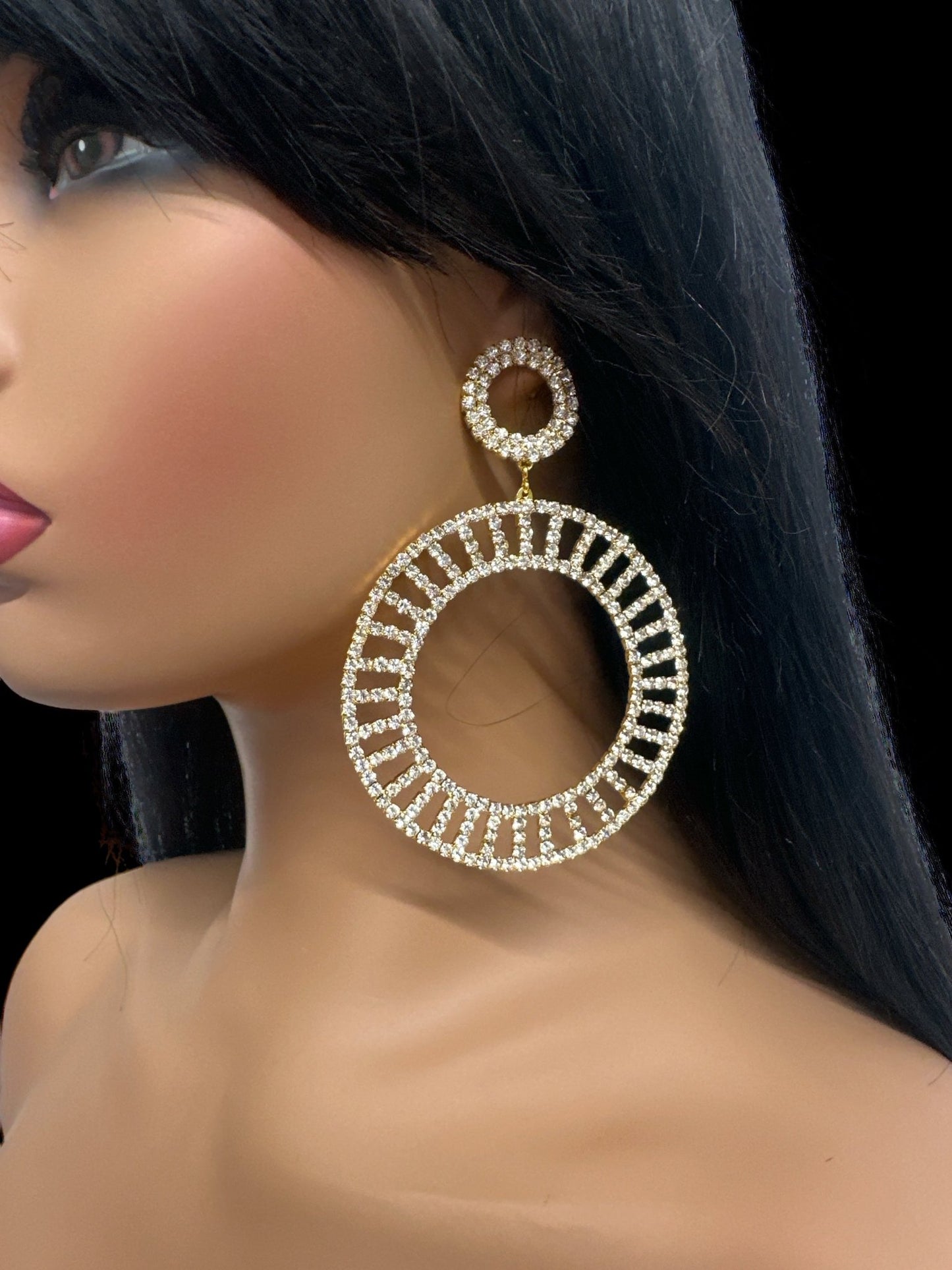 Double Circle Rhinestone Statement Earrings - Gold & Silver - Fatisha Boutique