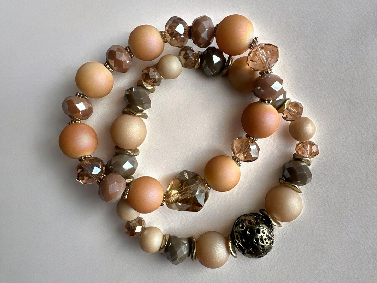 Double Elasticity Mixed Beads Brass Beaded Bangle Bracelets - Fatisha Boutique