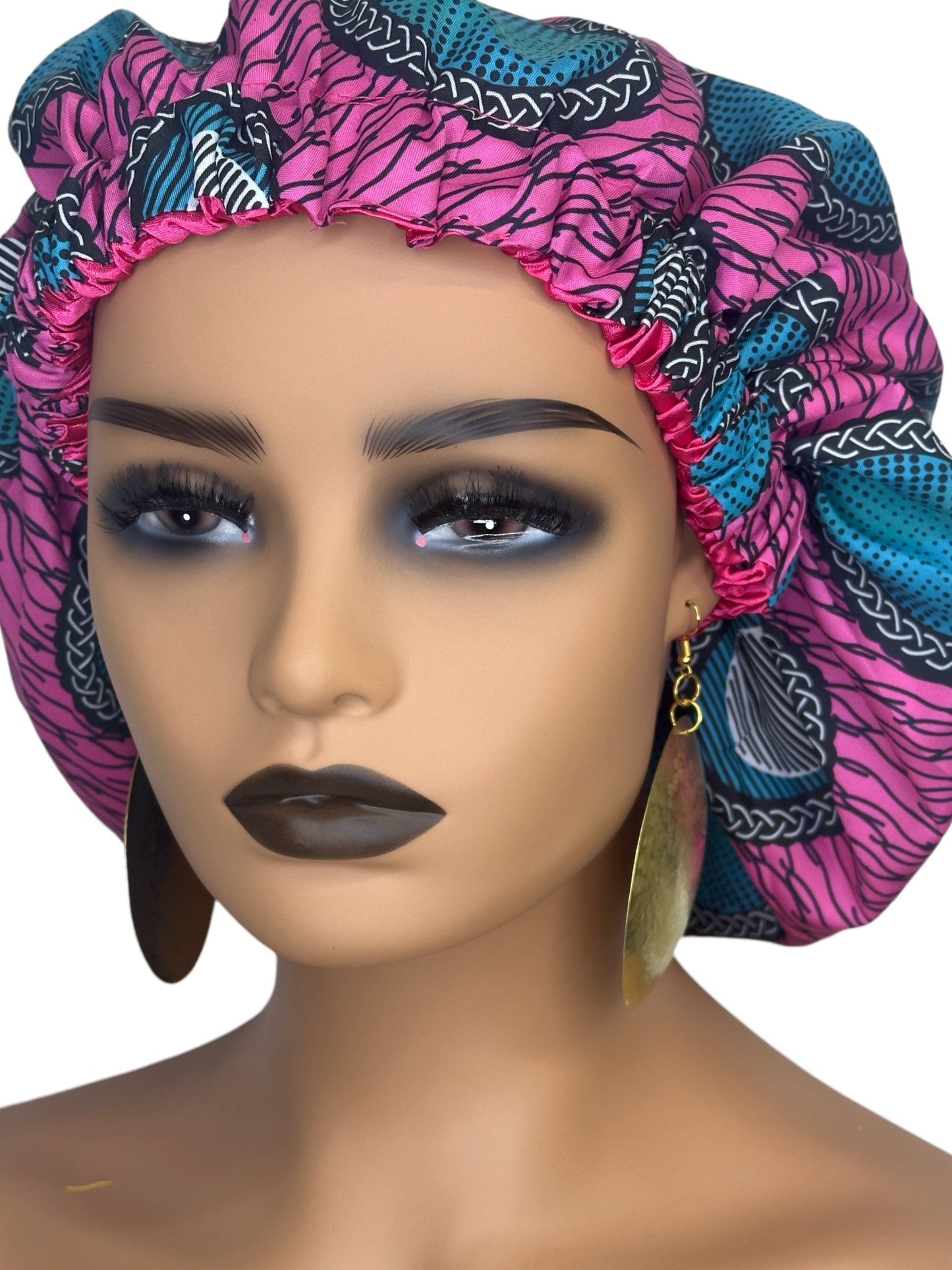 Double Layered Ankara Pattern Satin Silk Revisable Bonnet Cap - Fatisha Boutique