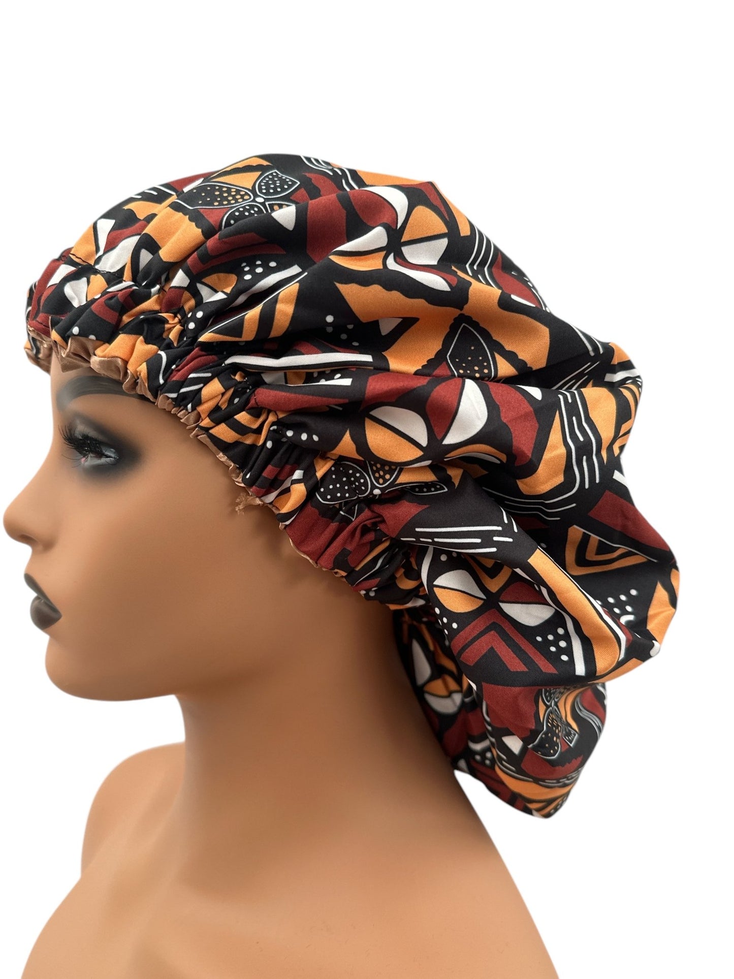 Double Layered Ankara Pattern Satin Silk Revisable Bonnet Cap - Fatisha Boutique