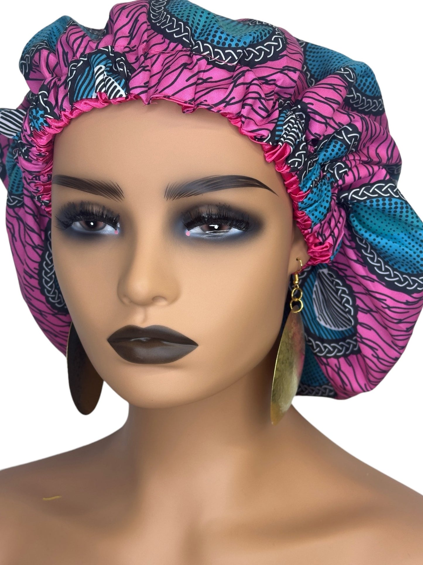Double Layered Ankara Pattern Satin Silk Revisable Bonnet Cap - Fatisha Boutique