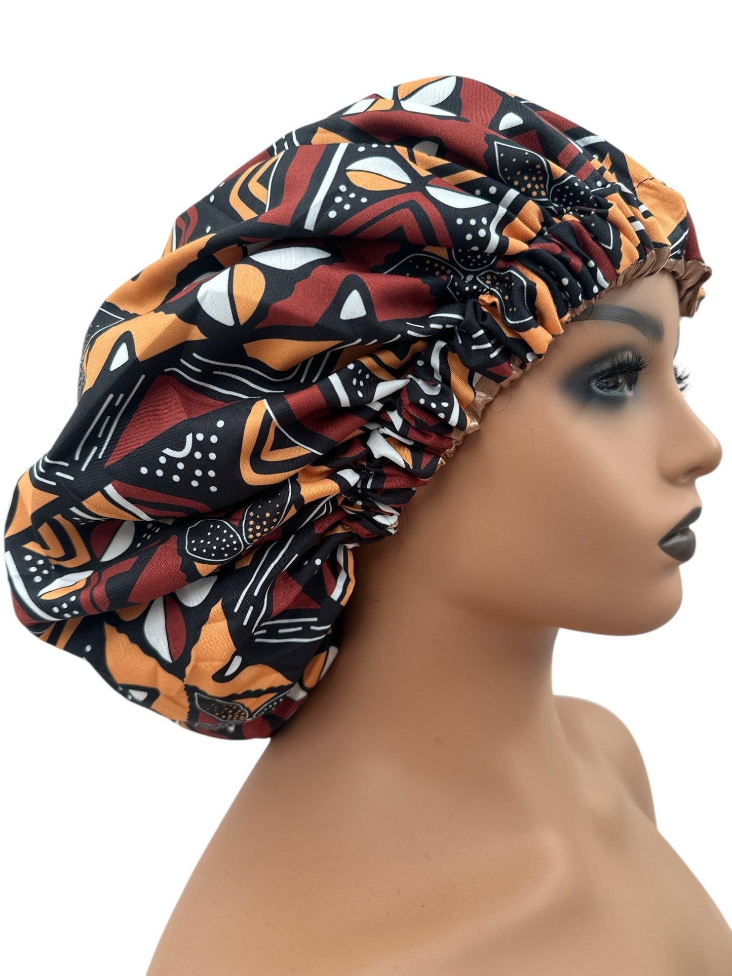 Double Layered Ankara Pattern Satin Silk Revisable Bonnet Cap - Fatisha Boutique