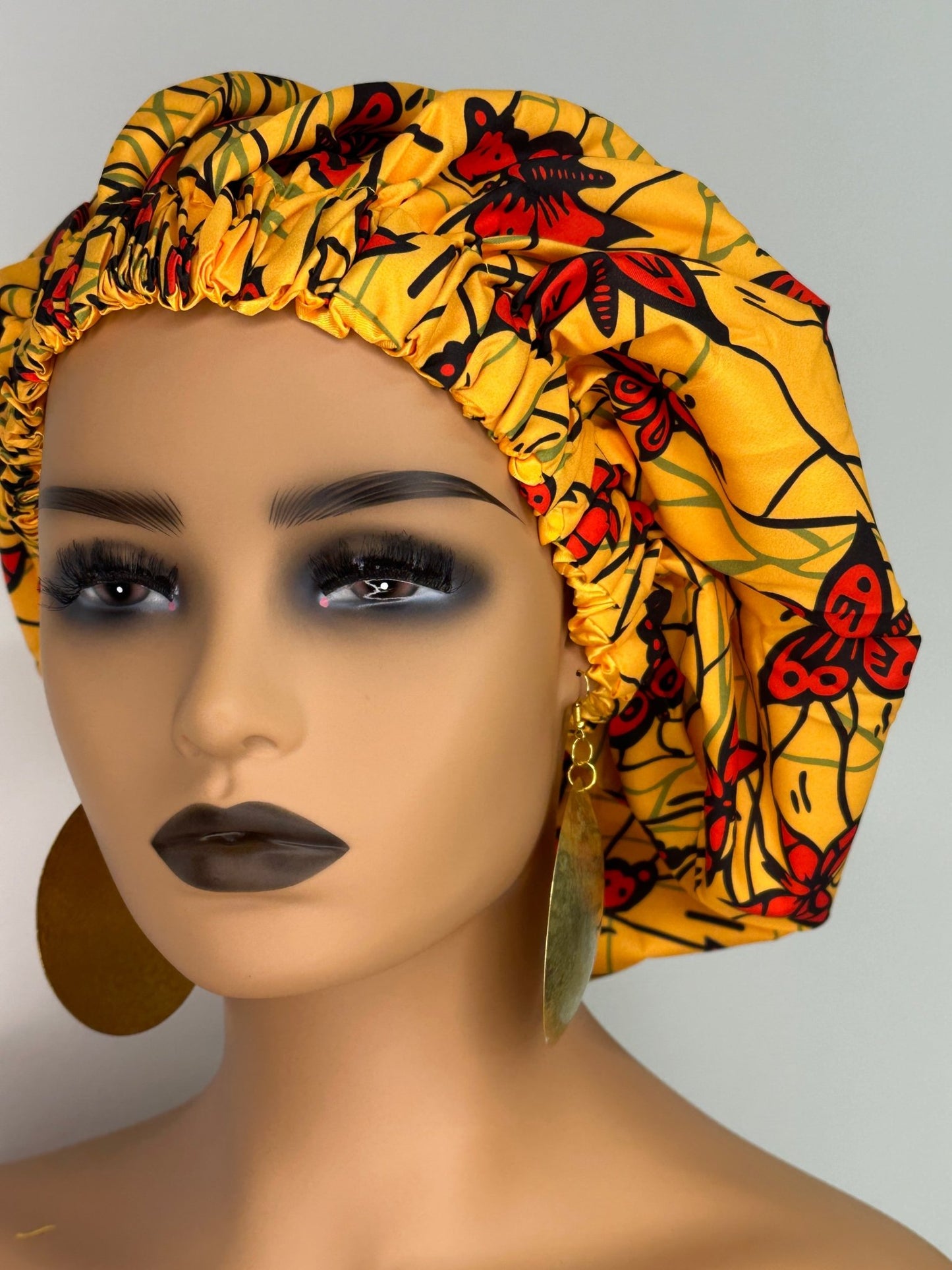 Double Layered Ankara Pattern Satin Silk Revisable Bonnet Caps - Fatisha Boutique